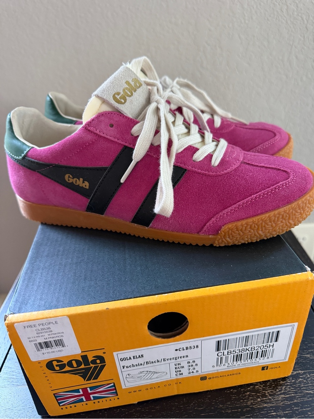 Gola Fuchsia Suede Sneakers with Gum Sole - Picture 2 of 8